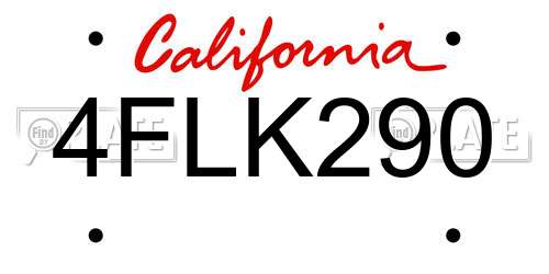 4FLK290 California License Plate