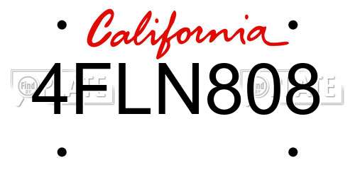 4FLN808 California License Plate