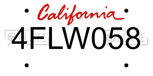 4FLW058 California License Plate
