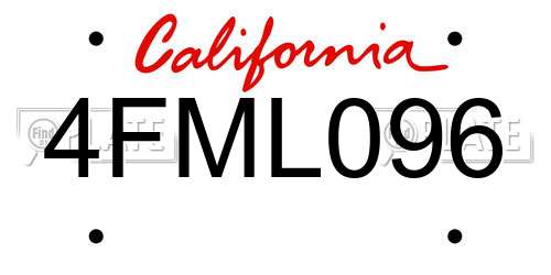 4FML096 California License Plate