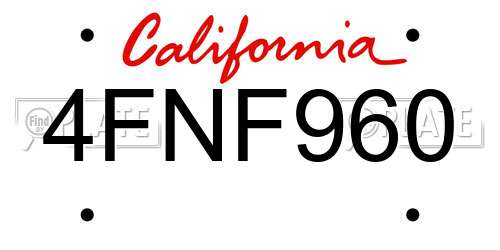 4FNF960 California License Plate