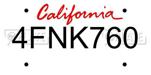4FNK760 California License Plate