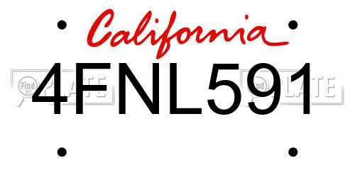 4FNL591 California License Plate
