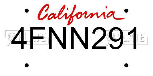 4FNN291 California License Plate
