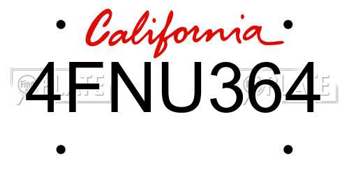 4FNU364 California License Plate