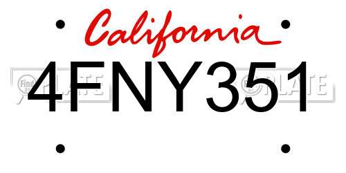 4FNY351 California License Plate
