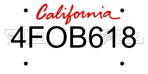 4FOB618 California License Plate