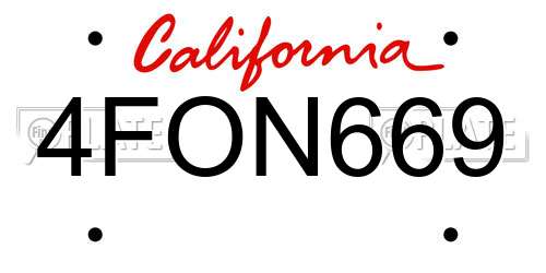 4FON669 California License Plate