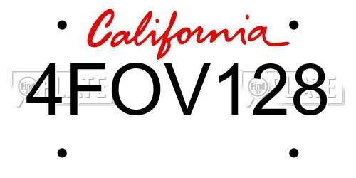 4FOV128 California License Plate