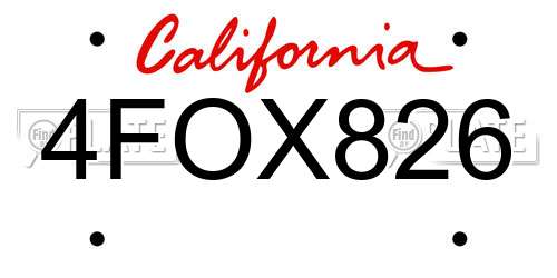 4FOX826 California License Plate