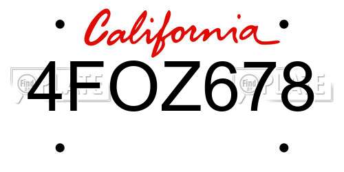 4FOZ678 California License Plate