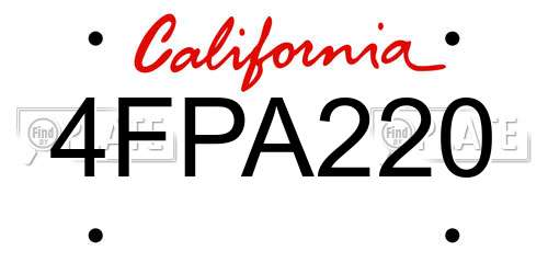 4FPA220 California License Plate