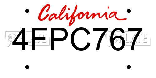 4FPC767 California License Plate
