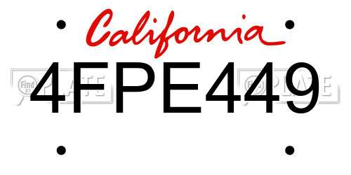 4FPE449 California License Plate