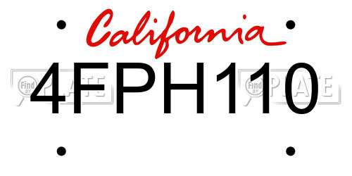 4FPH110 California License Plate