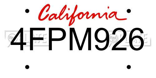 4FPM926 California License Plate