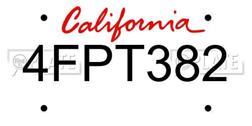 4FPT382 California License Plate