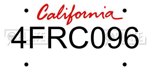 4FRC096 California License Plate