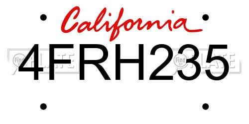 4FRH235 California License Plate