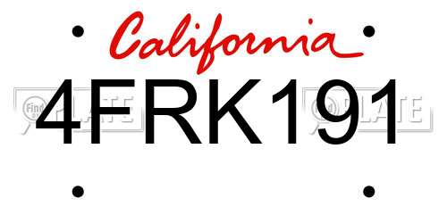 4FRK191 California License Plate