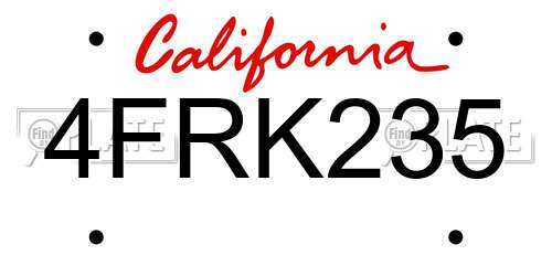 4FRK235 California License Plate