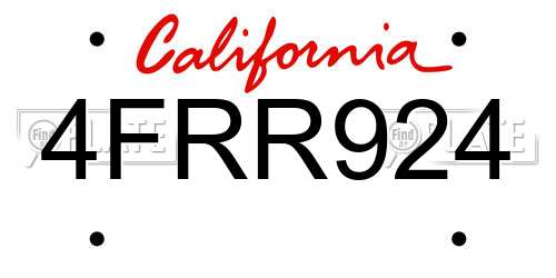 4FRR924 California License Plate