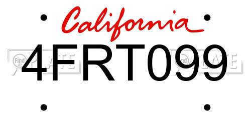 4FRT099 California License Plate