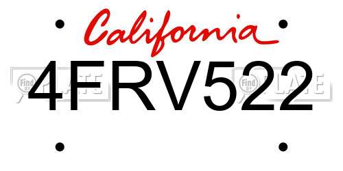 4FRV522 California License Plate