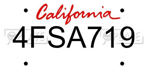 4FSA719 California License Plate