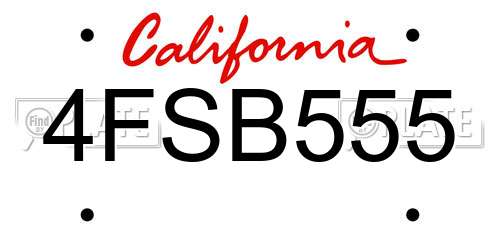 4FSB555 California License Plate