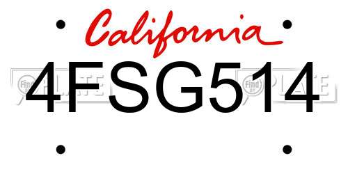 4FSG514 California License Plate