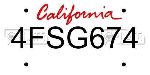 4FSG674 California License Plate