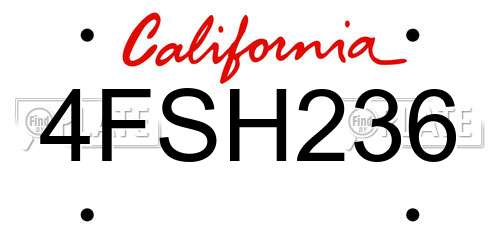 4FSH236 California License Plate