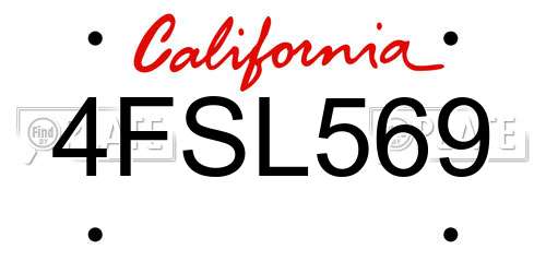 4FSL569 California License Plate