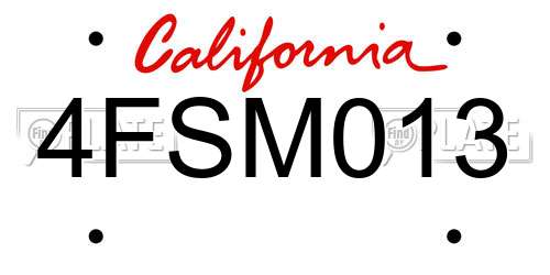 4FSM013 California License Plate