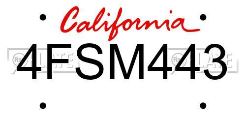 4FSM443 California License Plate