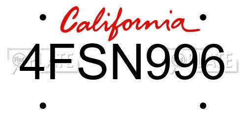 4FSN996 California License Plate