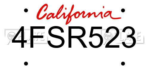 4FSR523 California License Plate