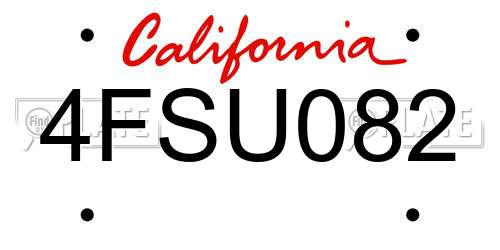 4FSU082 California License Plate