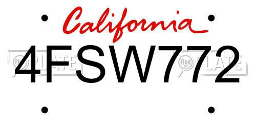 4FSW772 California License Plate