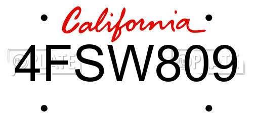 4FSW809 California License Plate