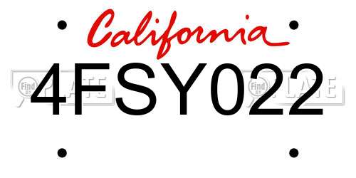 4FSY022 California License Plate
