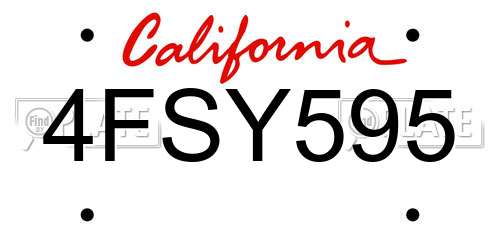 4FSY595 California License Plate