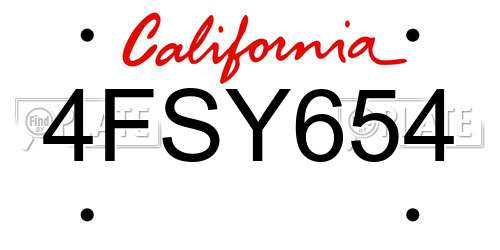 4FSY654 California License Plate