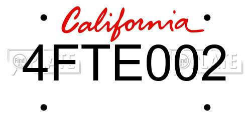 4FTE002 California License Plate