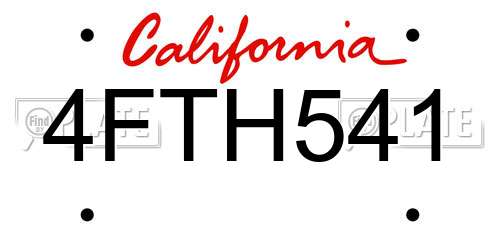 4FTH541 California License Plate