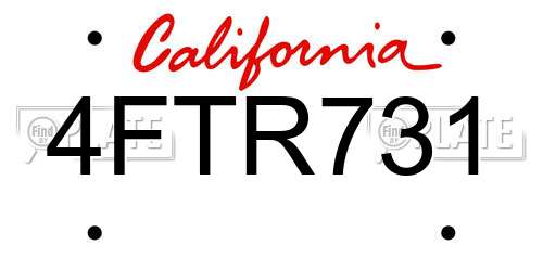 4FTR731 California License Plate
