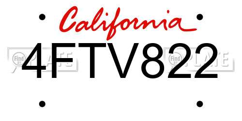 4FTV822 California License Plate