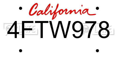 4FTW978 California License Plate