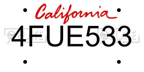 4FUE533 California License Plate